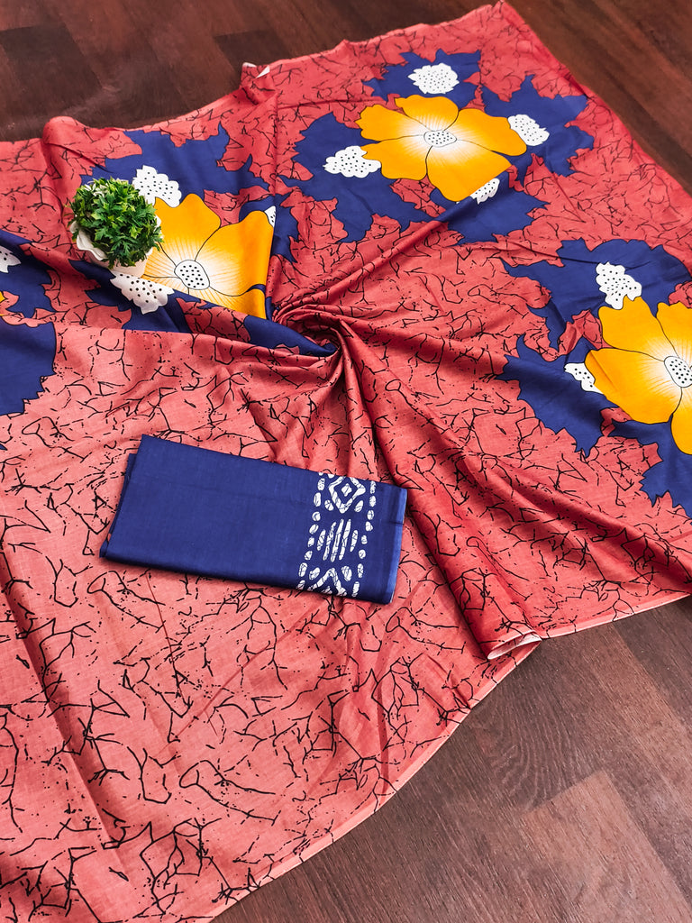 MEERI SOFT MULMUL COTTON AND COMFORT FABRIC PEACH SAREE