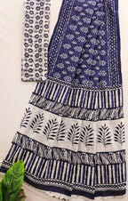 MISS JULIYANA PRIMUM COTTON JAIPUR BAGRU PRINTED COTTON MULMUL BLUE SAREE