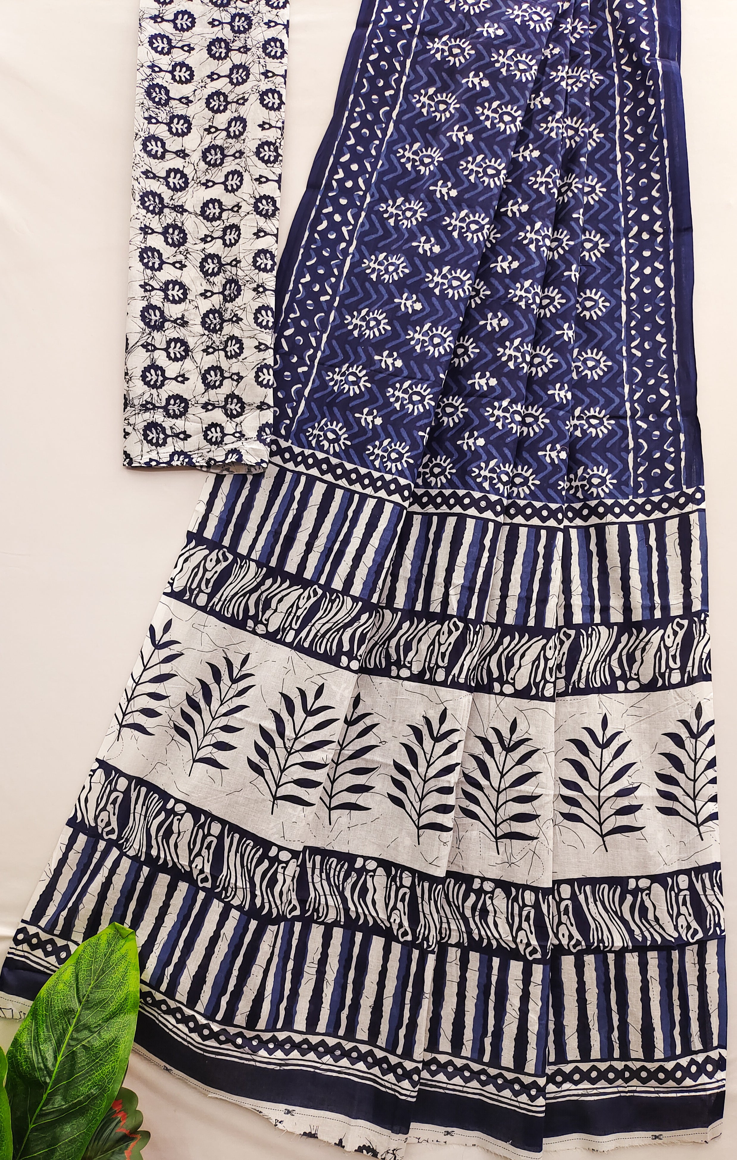 MISS JULIYANA PRIMUM COTTON JAIPUR BAGRU PRINTED COTTON MULMUL BLUE SAREE