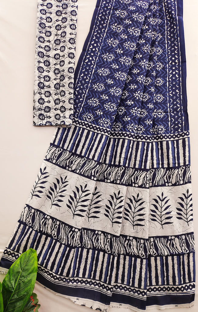 MISS JULIYANA PRIMUM COTTON JAIPUR BAGRU PRINTED COTTON MULMUL BLUE SAREE