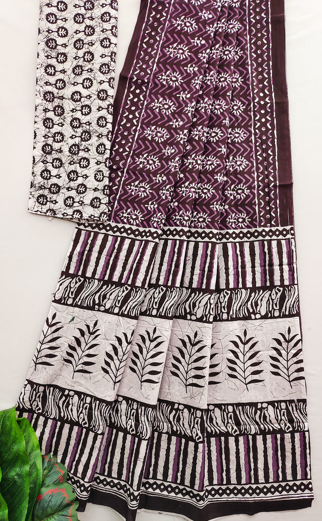 MISS JULIYANA PRIMUM COTTON JAIPUR BAGRU PRINTED COTTON MULMUL BROWN SAREE