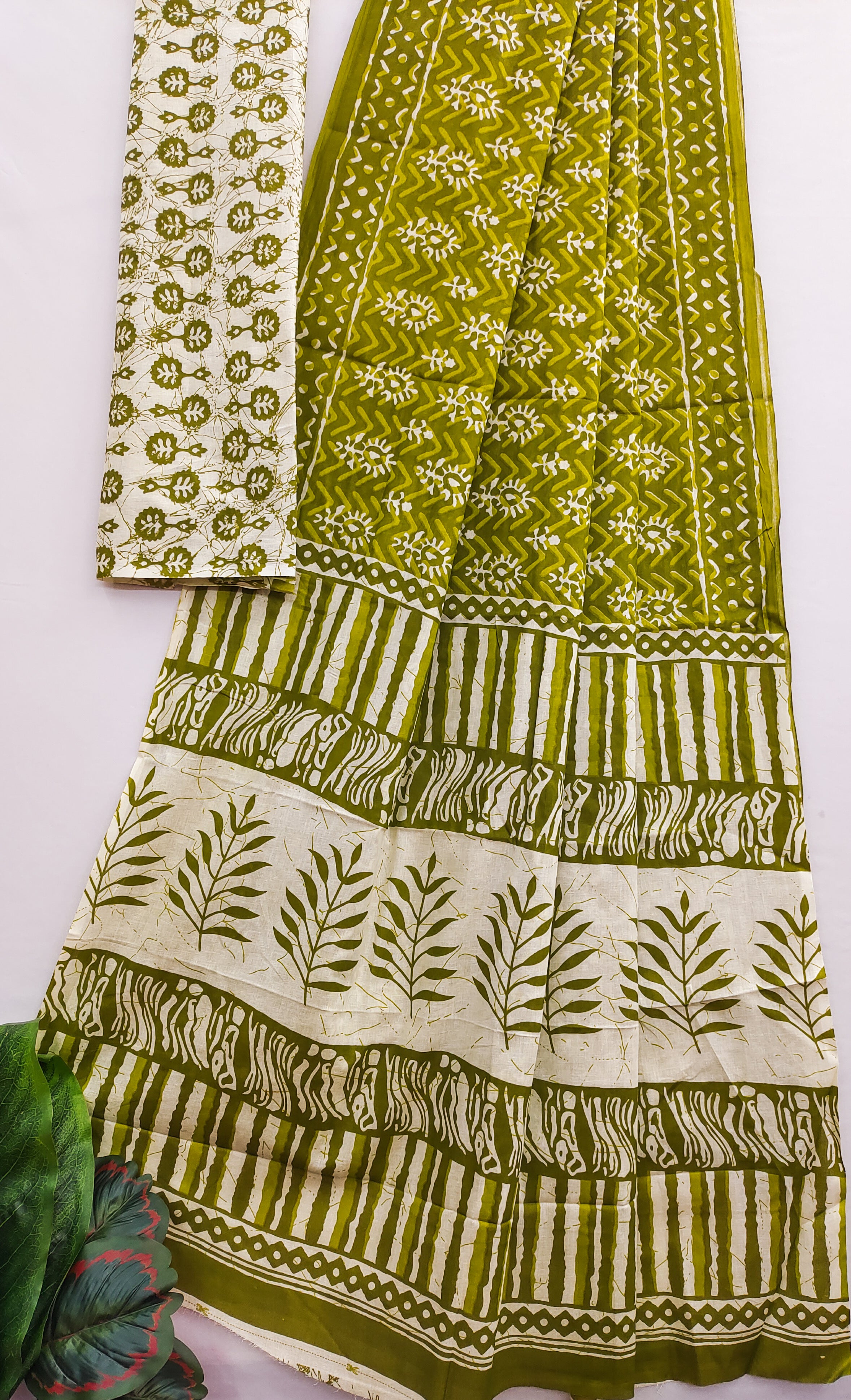 MISS JULIYANA PRIMUM COTTON JAIPUR BAGRU PRINTED COTTON MULMUL GREEN SAREE