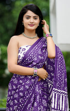 MISS JULIYANA PRIMUM COTTON JAIPUR BAGRU PRINTED COTTON MULMUL PURPLE SAREE