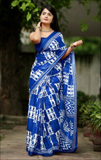 MISS JULIYANA PRIMUM COTTON JAIPUR BAGRU PRINTED COTTON MULMUL BLUE SAREE