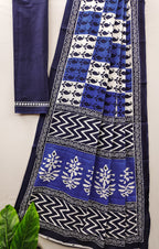 MISS JULIYANA PRIMUM COTTON JAIPUR BAGRU PRINTED COTTON MULMUL BLUE SAREE