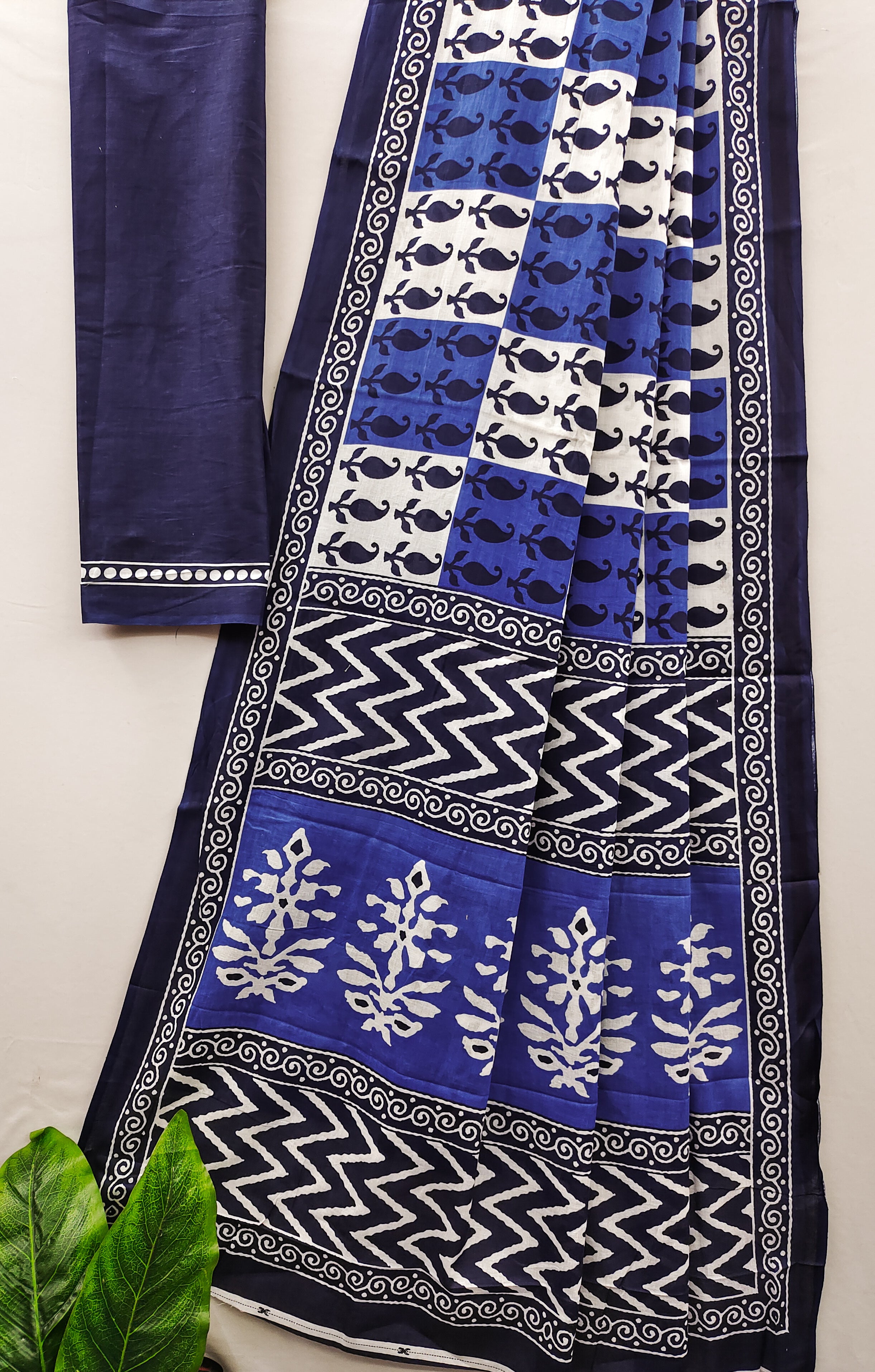 MISS JULIYANA PRIMUM COTTON JAIPUR BAGRU PRINTED COTTON MULMUL BLUE SAREE