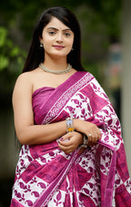 MISS JULIYANA PRIMUM COTTON JAIPUR BAGRU PRINTED COTTON MULMUL PINK SAREE
