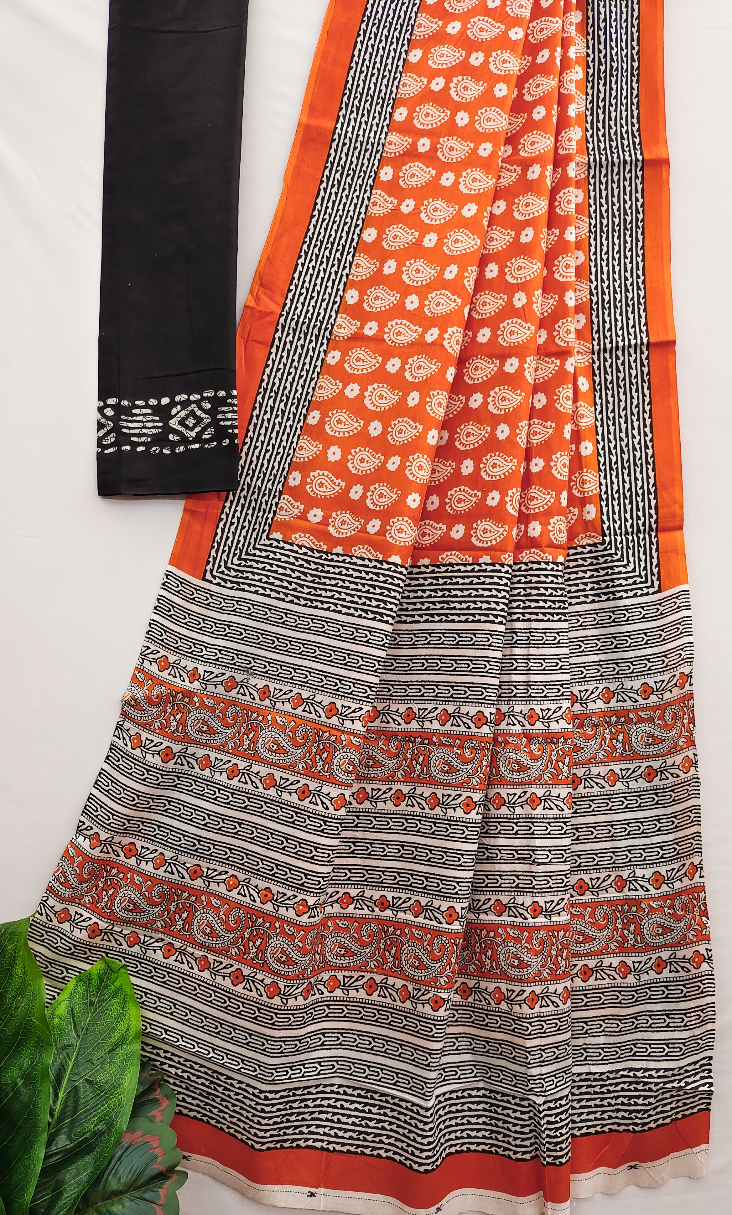 MISS JULIYANA PRIMUM COTTON JAIPUR BAGRU PRINTED COTTON MULMUL ORANGE SAREE