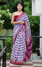 MISS JULIYANA PRIMUM COTTON JAIPUR BAGRU PRINTED COTTON MULMUL BLUE SAREE