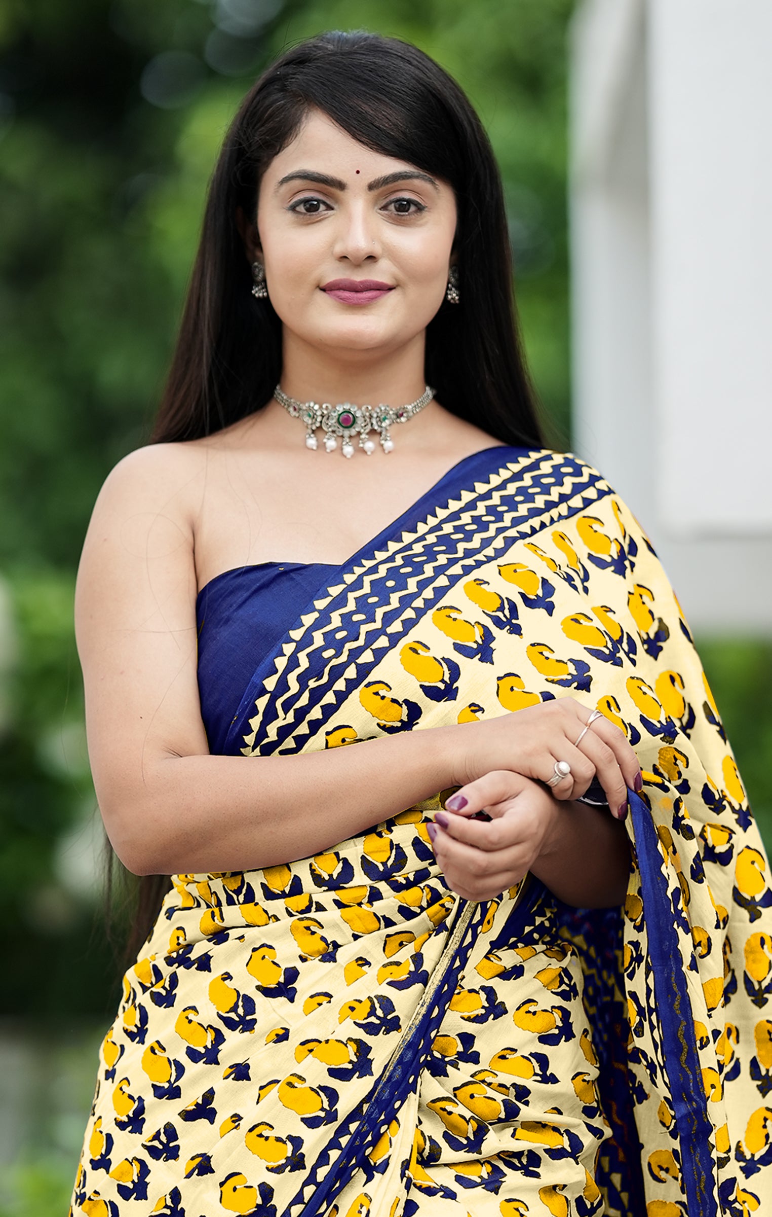 MISS JULIYANA PRIMUM COTTON JAIPUR BAGRU PRINTED COTTON MULMUL YELLOW SAREE