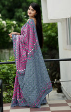 MISS JULIYANA PRIMUM COTTON JAIPUR BAGRU PRINTED COTTON MULMUL PINK SAREE
