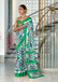 NAYANTHARA PURE MULMUL COTTON IKKAT PRINTD GREEN AND YELLOW SAREE