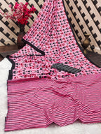 NIHAN SOFT PURE COTTON ABUTRACT HAND BLOCK PRINTED PINK SAREE