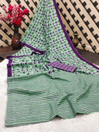 NIHAN SOFT PURE COTTON ABUTRACT HAND BLOCK PRINTED GREEN SAREE