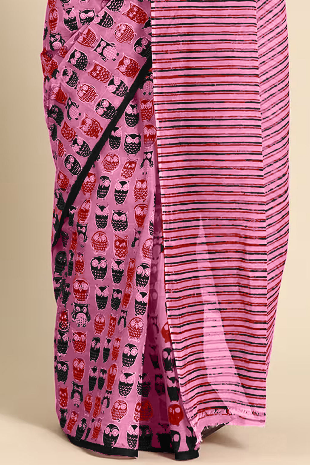 NIHAN SOFT PURE COTTON ABUTRACT HAND BLOCK PRINTED PINK SAREE