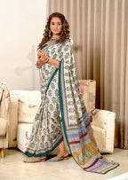 NIRMALA PURE MULMUL COTTON HAND BLOCK PRINT GREEN SAREE