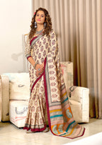 NIRMALA PURE MULMUL COTTON HAND BLOCK PRINT MAROON SAREE