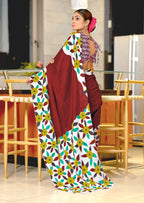 NIRUPA PURE MULMUL COTTON FLORAL PRINTED BLOCK PRINTD MAROON SAREE