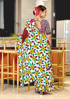 NIRUPA PURE MULMUL COTTON FLORAL PRINTED BLOCK PRINTD MAROON SAREE