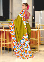 NIRUPA PURE MULMUL COTTON FLORAL PRINTED BLOCK PRINTD GREEN SAREE