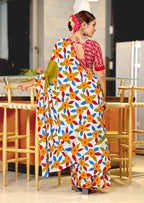 NIRUPA PURE MULMUL COTTON FLORAL PRINTED BLOCK PRINTD GREEN SAREE