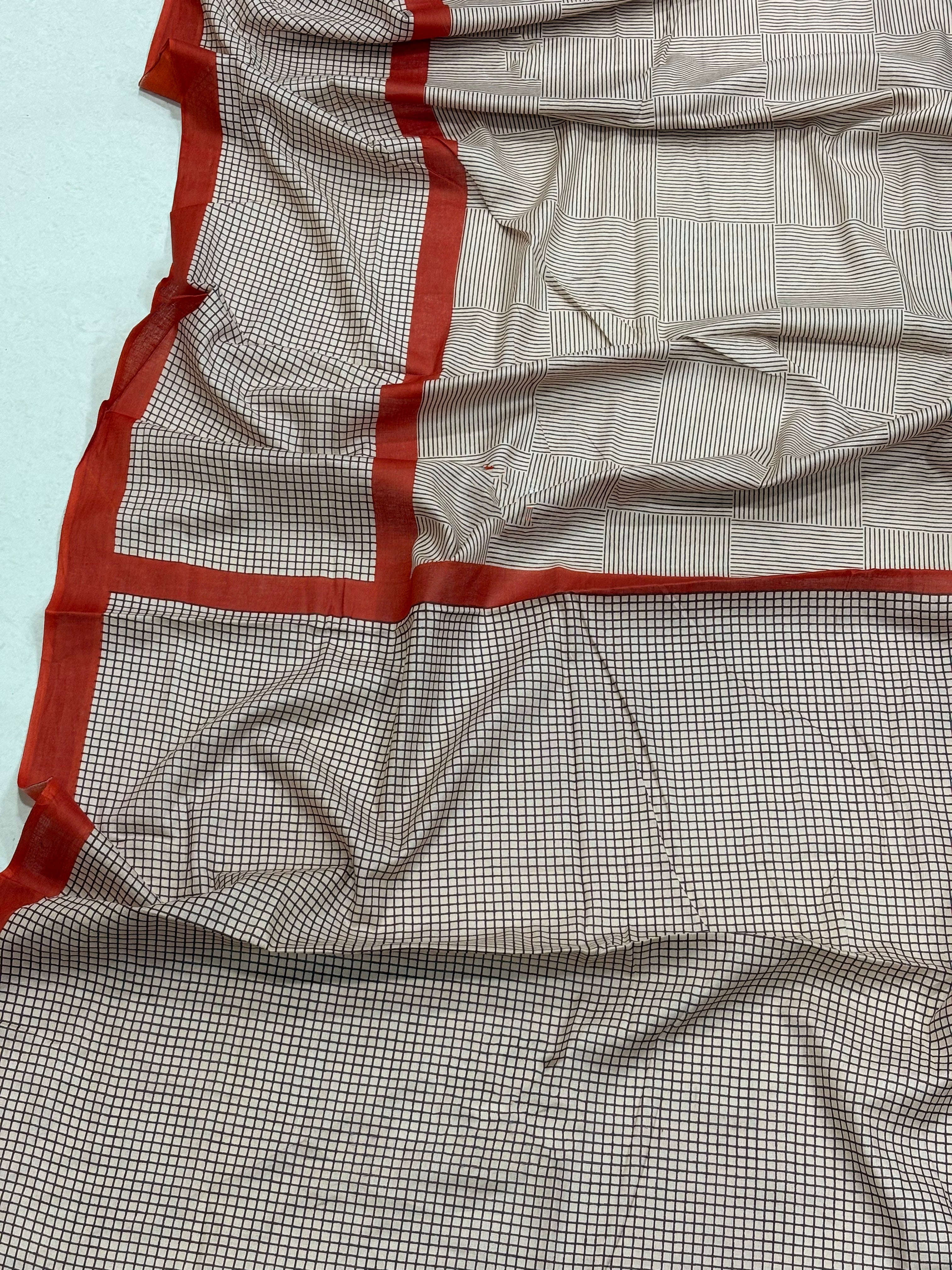 OFFICE TIME SOFT PURE COTTON FANCY TRANDING OFFICE WEAR JAIPUR BLOCK PRINT BEAGE RED SAREE