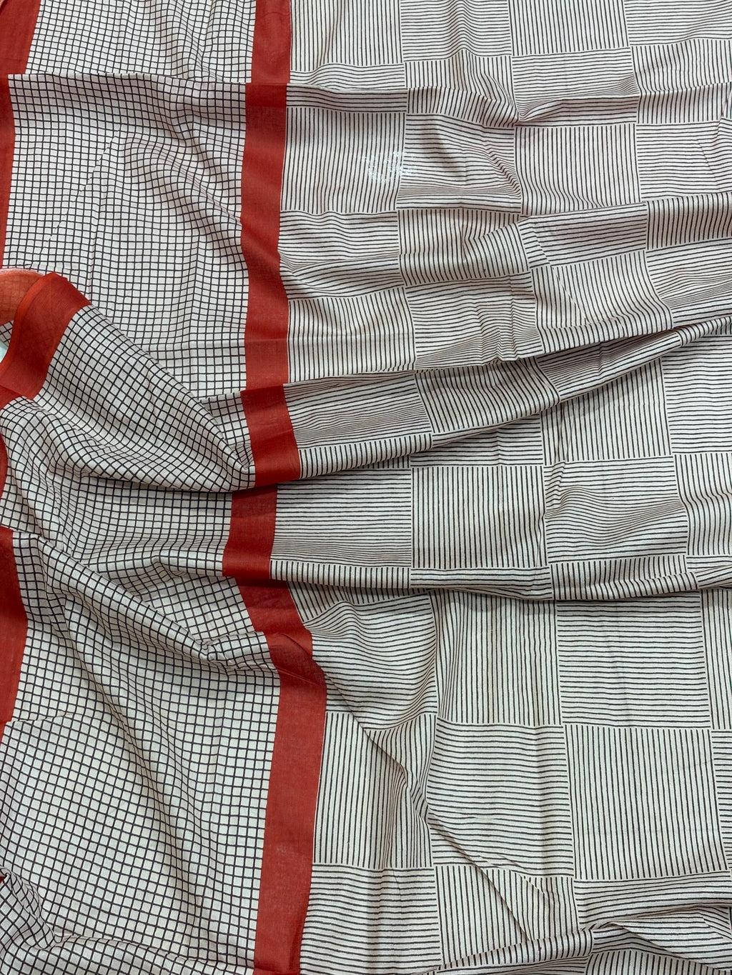 OFFICE TIME SOFT PURE COTTON FANCY TRANDING OFFICE WEAR JAIPUR BLOCK PRINT BEAGE RED SAREE