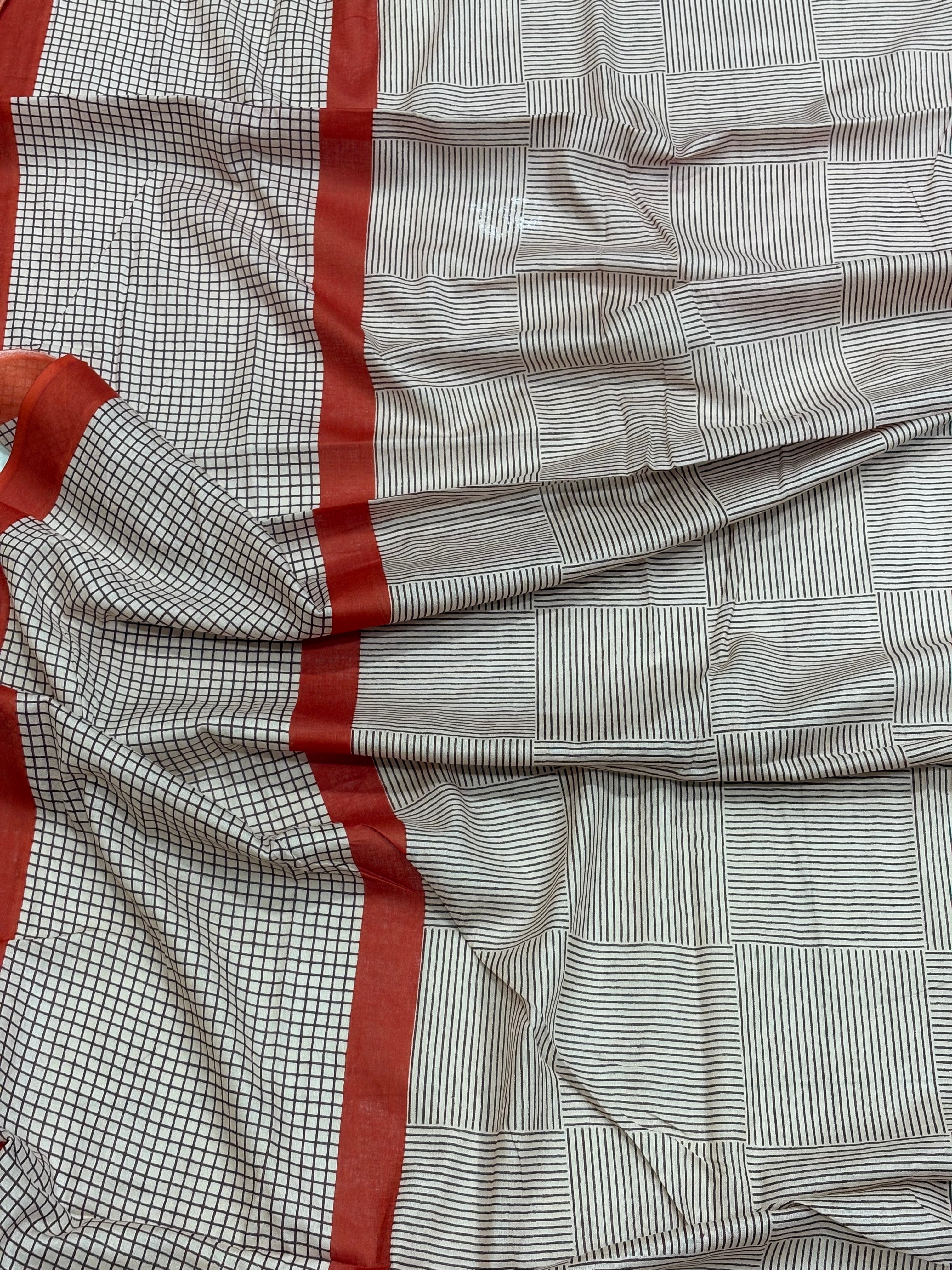 OFFICE TIME SOFT PURE COTTON FANCY TRANDING OFFICE WEAR JAIPUR BLOCK PRINT BEAGE RED SAREE