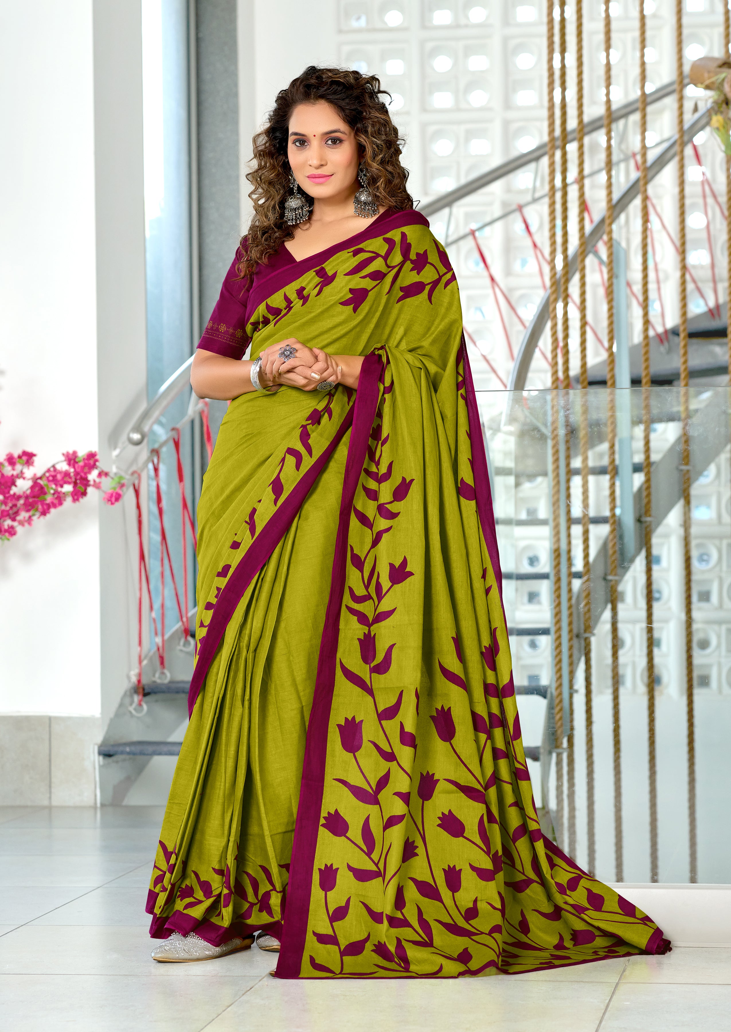 PADMAVATI PURE MULMUL COTTON FANCY HAND BLOCK PRINT GREEN SAREE
