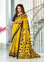 PADMAVATI PURE MULMUL COTTON FANCY HAND BLOCK PRINT YELLOW SAREE