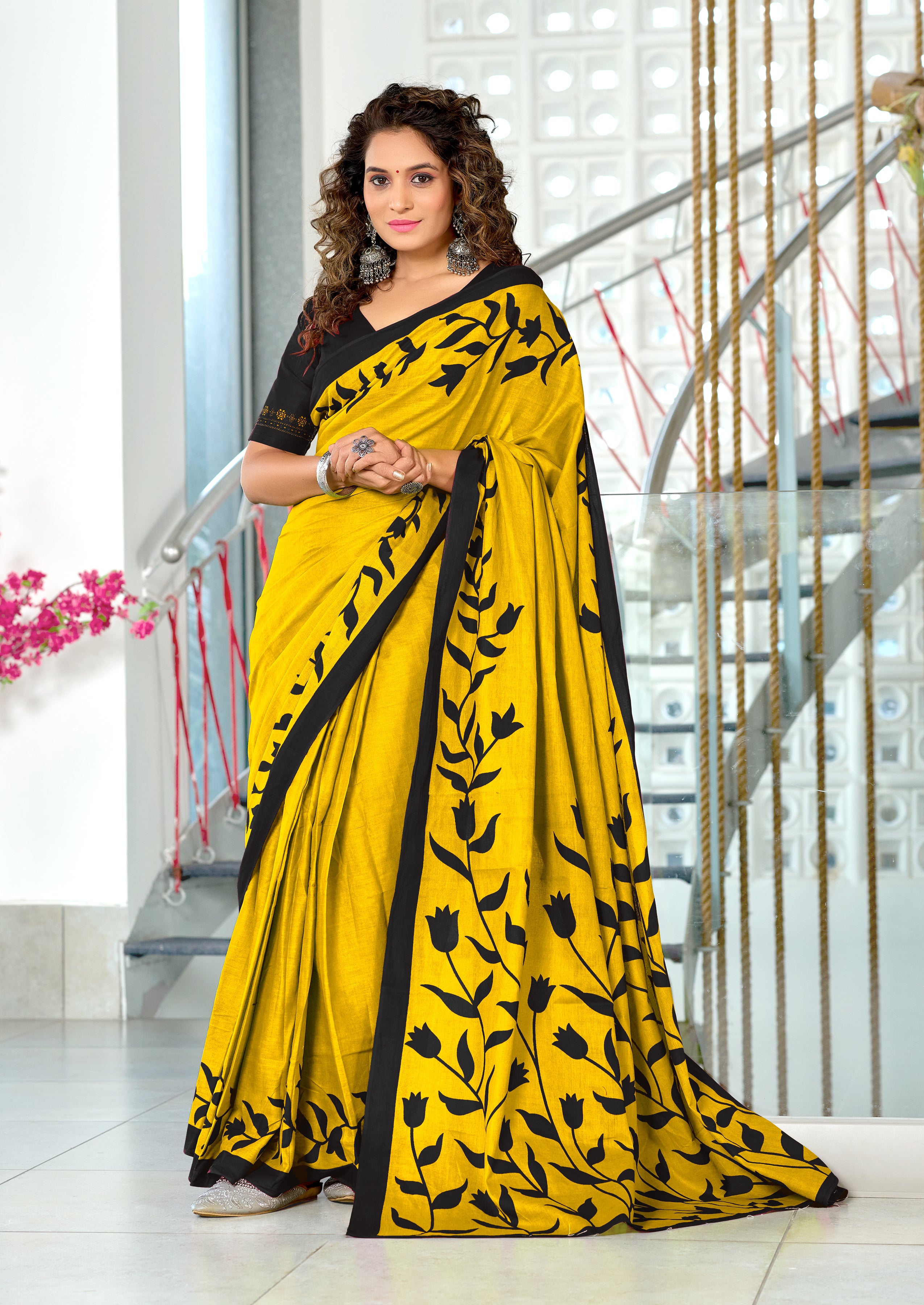 PADMAVATI PURE MULMUL COTTON FANCY HAND BLOCK PRINT YELLOW SAREE