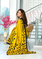 PADMAVATI PURE MULMUL COTTON FANCY HAND BLOCK PRINT YELLOW SAREE