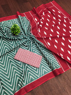 PALLAVI MULMUL PURE COTTON FANCY HAND BLOCK PRINT TEAL SAREE