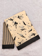PANCHI INDIAN STYLE PURE COTTON BLOCK PRINT CREAM SAREE