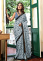 PANCHI INDIAN STYLE PURE COTTON BLOCK PRINT GREY SAREE