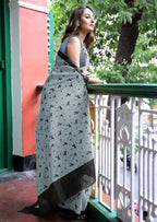 PANCHI INDIAN STYLE PURE COTTON BLOCK PRINT GREY SAREE
