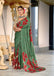 FLORAL BATIK HAND BLOCK STYLE PRINT MULMUL COTTON GREEN SAREE
