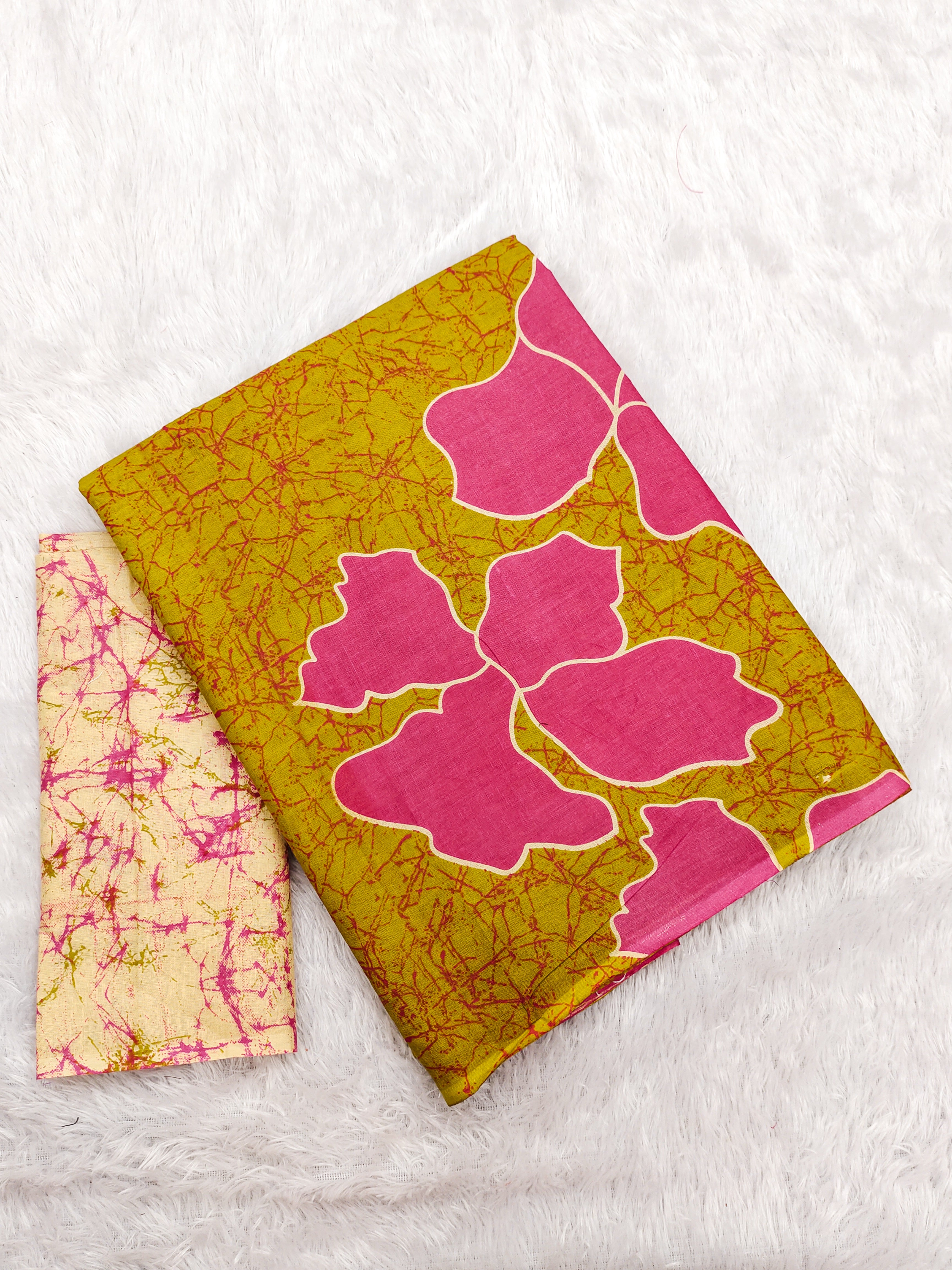 FLORAL BATIK HAND BLOCK STYLE PRINT MULMUL COTTON MUSTARD SAREE