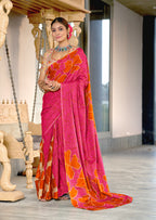 FLORAL BATIK HAND BLOCK STYLE PRINT MULMUL COTTON ORANGE SAREE