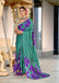 FLORAL BATIK HAND BLOCK STYLE PRINT MULMUL COTTON TEAL GREEN SAREE