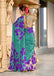 FLORAL BATIK HAND BLOCK STYLE PRINT MULMUL COTTON TEAL GREEN SAREE