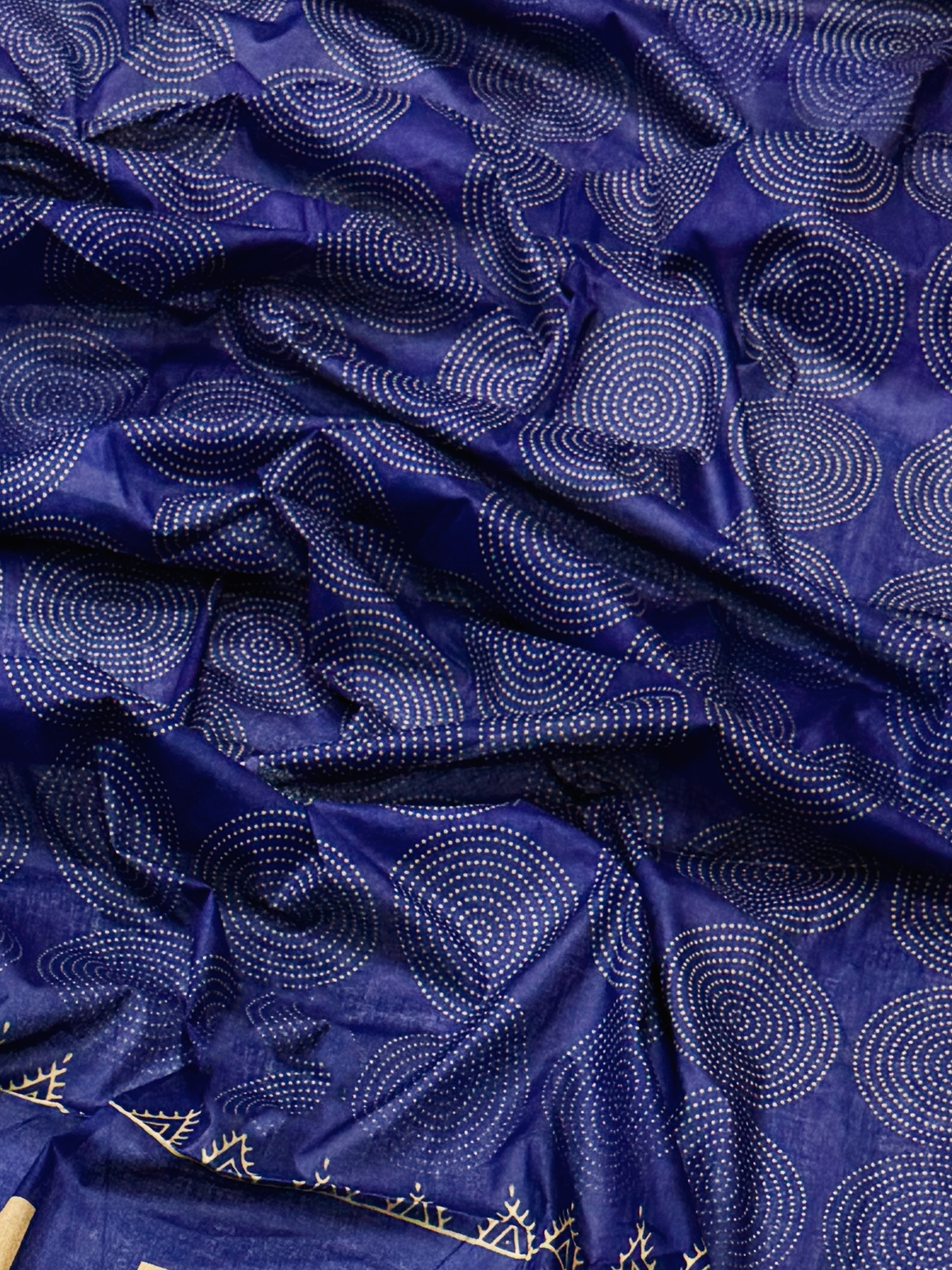 PARV SOFT PURE COTTON BAGRU BANDHANI HAND BLOCK PRINT NEVY BLUE SAREE