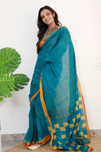 PARV SOFT PURE COTTON BAGRU BANDHANI HAND BLOCK PRINT BLUE SAREE