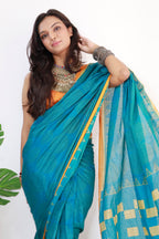 PARV SOFT PURE COTTON BAGRU BANDHANI HAND BLOCK PRINT BLUE SAREE