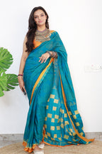 PARV SOFT PURE COTTON BAGRU BANDHANI HAND BLOCK PRINT BLUE SAREE