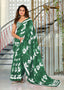 PETAL PARADISE FLORAL HAND PRINT MULMUL COTTON BOTTEL GREEN SAREE