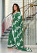 PETAL PARADISE FLORAL HAND PRINT MULMUL COTTON BOTTEL GREEN SAREE