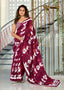 PETAL PARADISE FLORAL HAND PRINT MULMUL COTTON MAROON SAREE