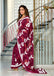 PETAL PARADISE FLORAL HAND PRINT MULMUL COTTON MAROON SAREE