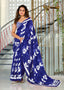 PETAL PARADISE FLORAL HAND PRINT MULMUL COTTON NEVY BLUE SAREE